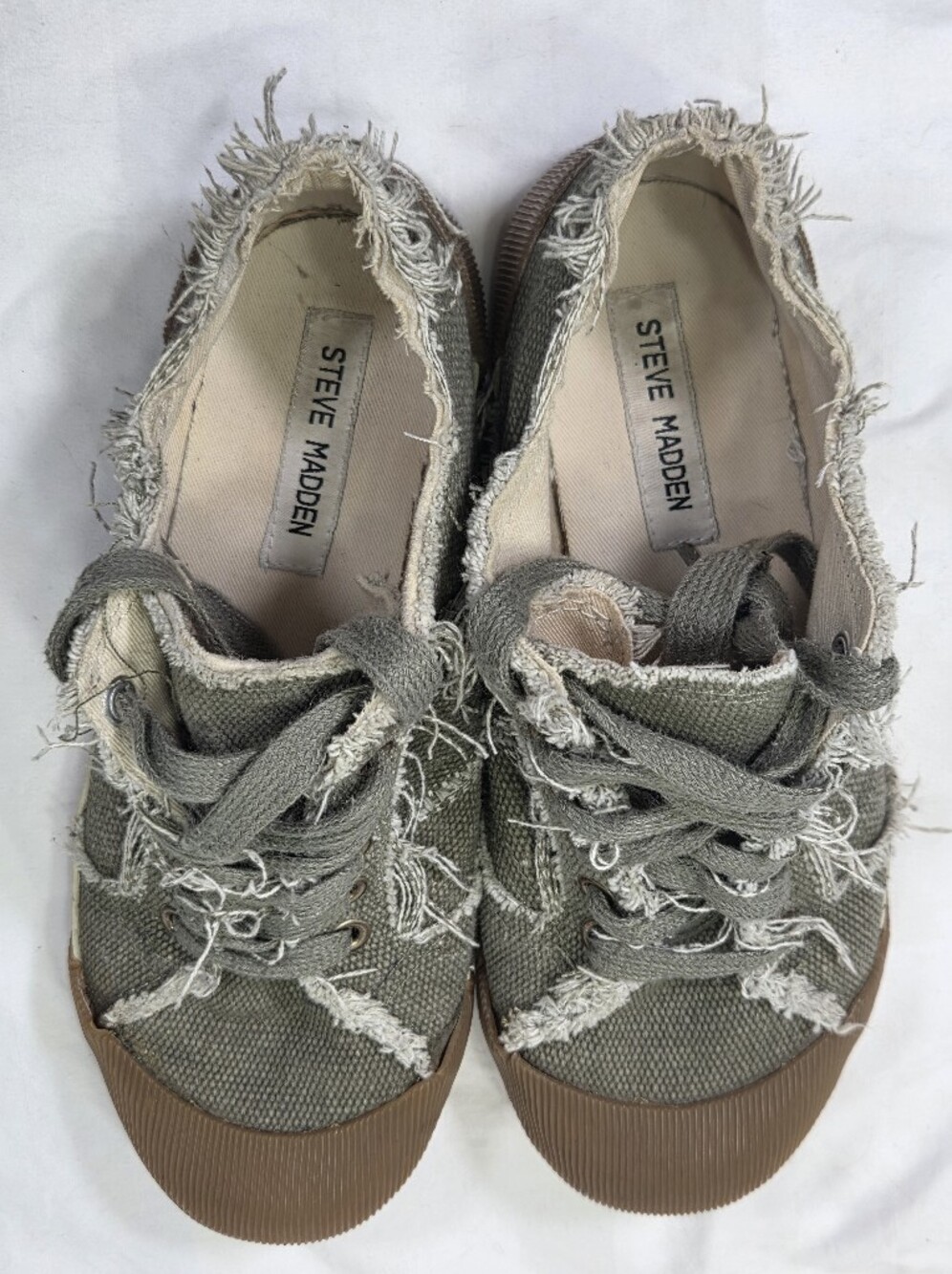 Steve Madden P-Jolt Patchwork Deconstructed Shag Sneakers Olive Green Woman Sz 7 - Picture 6 of 14